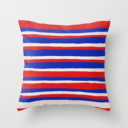 Bold Serrate Stripe Pattern Blue Red Cream Throw Pillow
