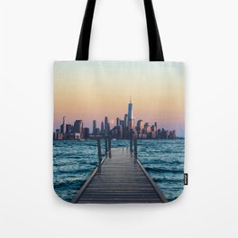 New York City Sunset and Moon-Surreal Travel Collage Tote Bag