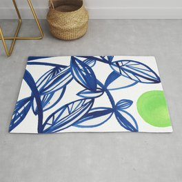Navy blue and lime green abstract leaves Area & Throw Rug