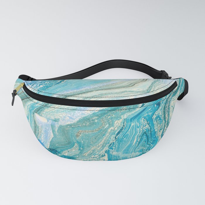 Blue Liquid Turquoise Blue Marble Fanny Pack