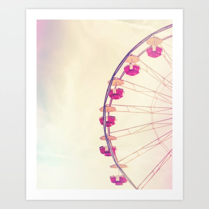 Vintage Inspired Ferris Wheel in Hot Pink and Cream Art Print