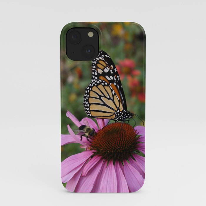 Monarch and bee share a coneflower iPhone Case