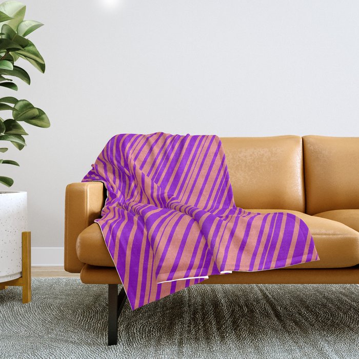 Light Coral & Dark Violet Colored Lines/Stripes Pattern Throw Blanket