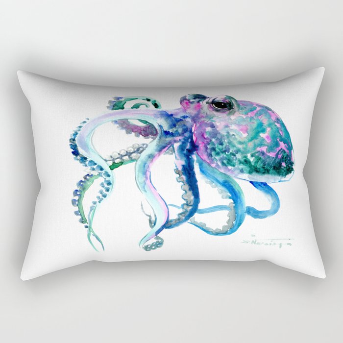 Octopus, Turquoise Green Purple Pink Octopus Design Rectangular Pillow