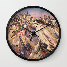 Toledo, Spain by David Bomberg Wall Clock | Churchtower, Spainish, Mountains, Europe, Town, Medieval, Cityscape, Hills, Colorful, Skyline 