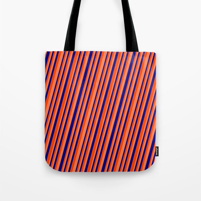 Blue, Red & Coral Colored Lines/Stripes Pattern Tote Bag