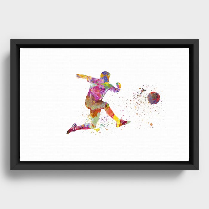 soccer player in watercolor Framed Canvas
