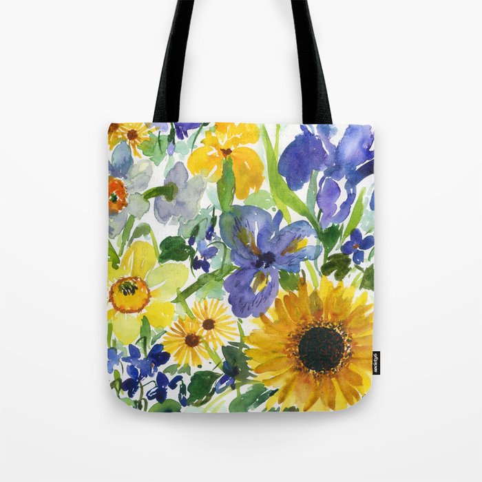 daffodil, iris and sunflower Tote Bag