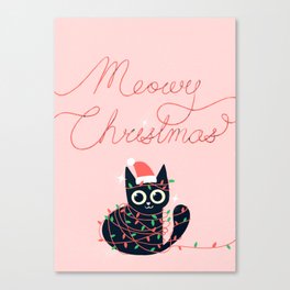 Meowy Christmas Cat - Pink Canvas Print