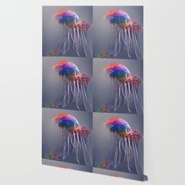 Colourful Abstract AI Art Rainbow Jellyfish Wallpaper