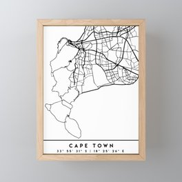 CAPE TOWN SOUTH AFRICA BLACK CITY STREET MAP ART Framed Mini Art Print