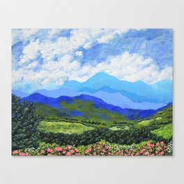Room With a View by Mike Kraus - art painting asheville nc north carolina usa america landscape blue ridge mountains nature wildflowers nature trees forests woods valley green clouds white sky  Canvas Print | Americaclouds, Blueridgemountains, Bathroommancave, Usaskywhite, Houseshomes, Landscapepaintings, Painting, Greenvalley, Familyroomoffice, Pinkwildflowers 