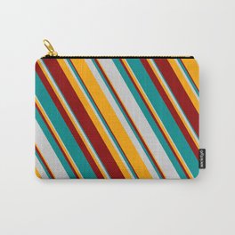 [ Thumbnail: Dark Cyan, Light Gray, Orange & Dark Red Colored Lines Pattern Carry-All Pouch ]