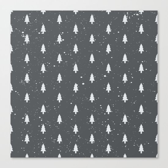 Christmas Trees Pattern Grey Canvas Print