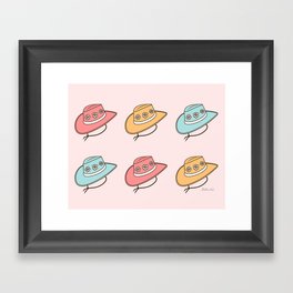 Cowboy Hats, Colorful Cowgirl Hat Pattern with Daisies, Blush, Pink, Mint Framed Art Print