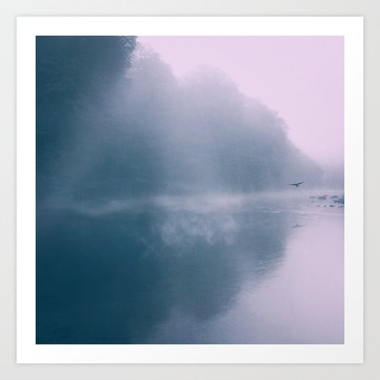 Pastel Serenity - Misty River Scene Art Print