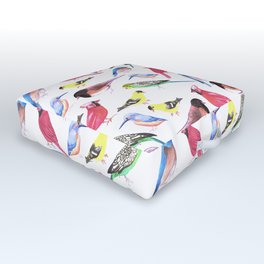 Colorful birds in tetrad color scheme Outdoor Floor Cushion
