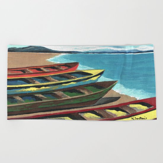 Boats In A Row Beach Towel
