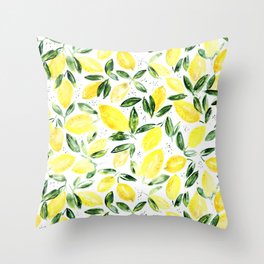 So luscious lemons || watercolor Throw Pillow