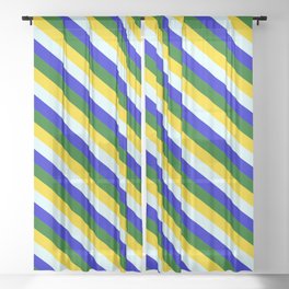 [ Thumbnail: Yellow, Light Cyan, Blue, and Dark Green Colored Lined Pattern Sheer Curtain ]