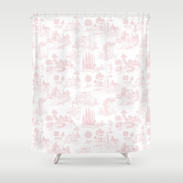 Toile de Jouy Vintage French Romantic Pastoral Baby Pink & White Shower Curtain
