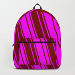 [ Thumbnail: Maroon & Fuchsia Colored Stripes/Lines Pattern Backpack ]