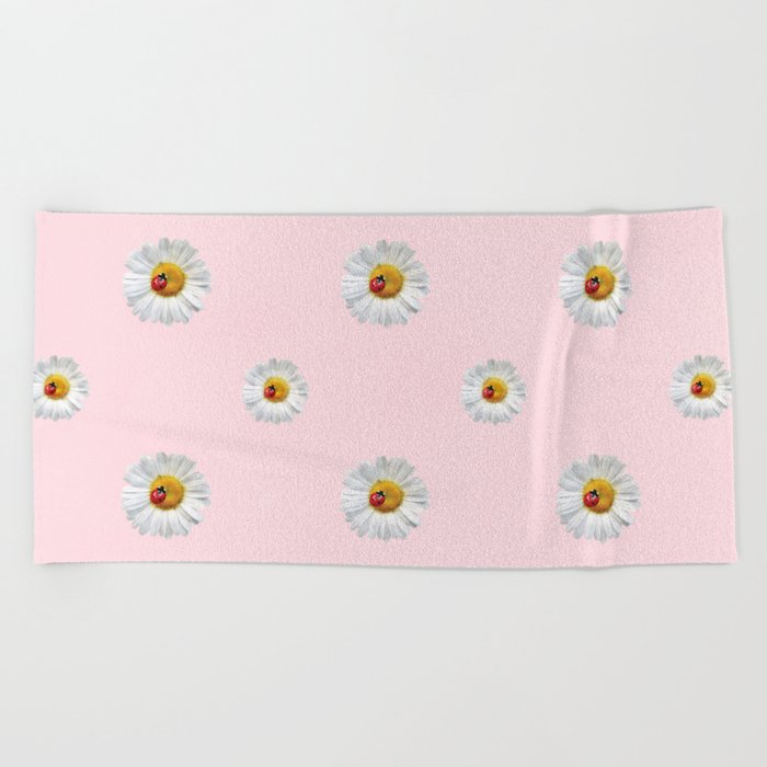Flower Flowers Daisies in love - pink floral pattern Beach Towel