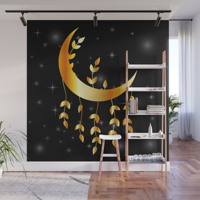 Mystic golden moon dream catcher with leaves Wall Mural