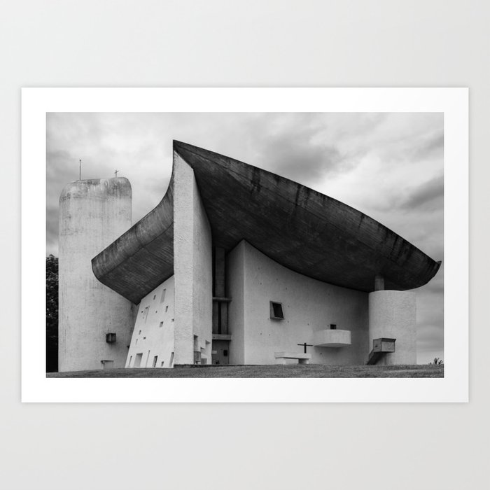 the iconic and dramatic chapel of Notre-Dame du Haut at Ronchamp by Architect Le Corbusier Art Print