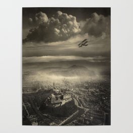 Edinburgh by Air, Scotland, 1920 aerial black and white photograph / photography Poster