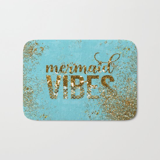 Mermaid Vibes - Gold Glitter on aqua Bath Mat