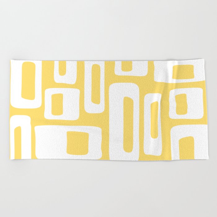 Retro Mid Century Modern Abstract Pattern 732 Yellow Beach Towel