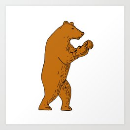 Brown Bear Boxing Stance Drawing Art Print