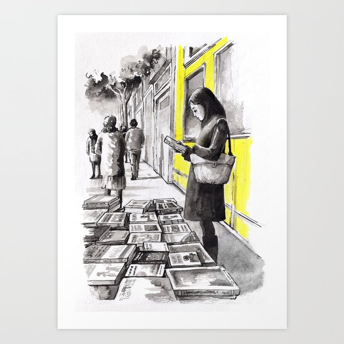 Book Browsing in Yellow Art Print