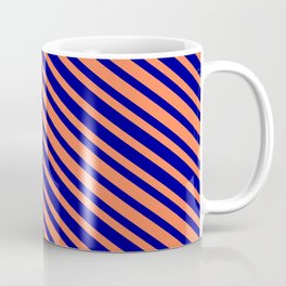 [ Thumbnail: Coral & Dark Blue Colored Stripes Pattern Coffee Mug ]