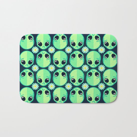 Sad Alien and Daisy Nineties Grunge Pattern Bath Mat