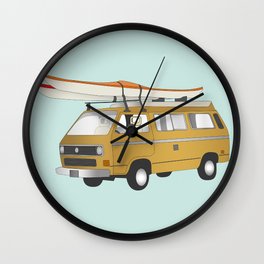 Vintage Camper Van with Kayaks Wall Clock | Digital, Retro, Vintage, Camping, Graphicdesign, Mid Century, Camper, Kayak, Van 