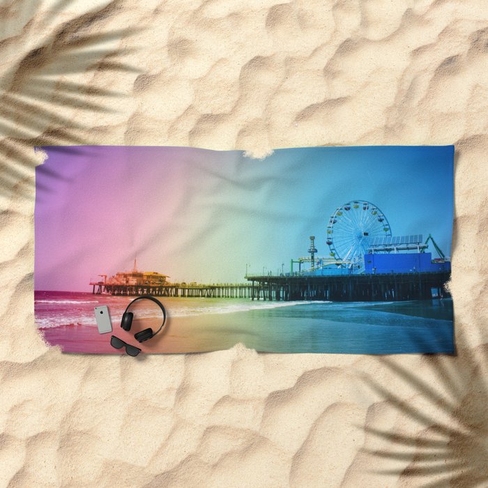 Santa Monica Pier Rainbow Colors Beach Towel by Christine aka stine1 
