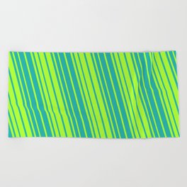 [ Thumbnail: Light Sea Green & Light Green Colored Stripes/Lines Pattern Beach Towel ]