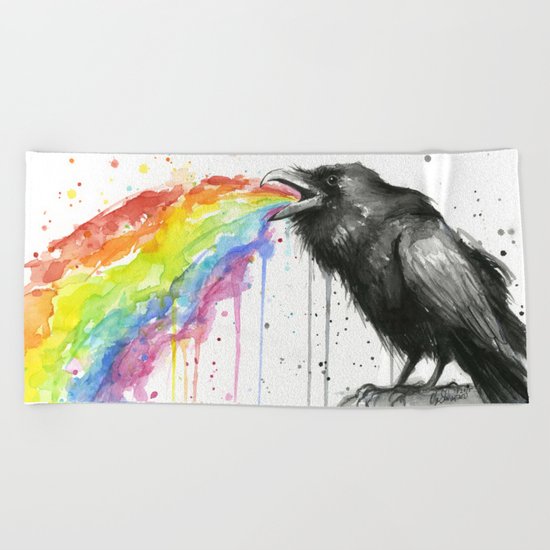 Raven Tastes the Rainbow Beach Towel
