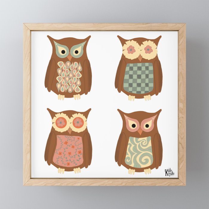 Fall Pattern Owls Framed Mini Art Print