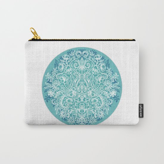Spring Arrangement - teal & white floral doodle Carry-All Pouch