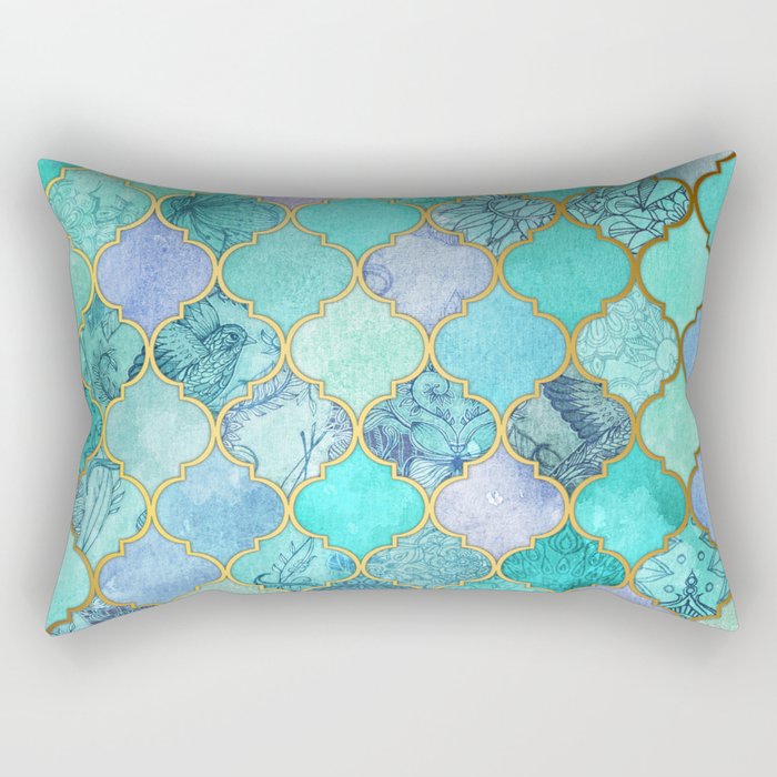 Cool Jade & Icy Mint Decorative Moroccan Tile Pattern Rectangular Pillow