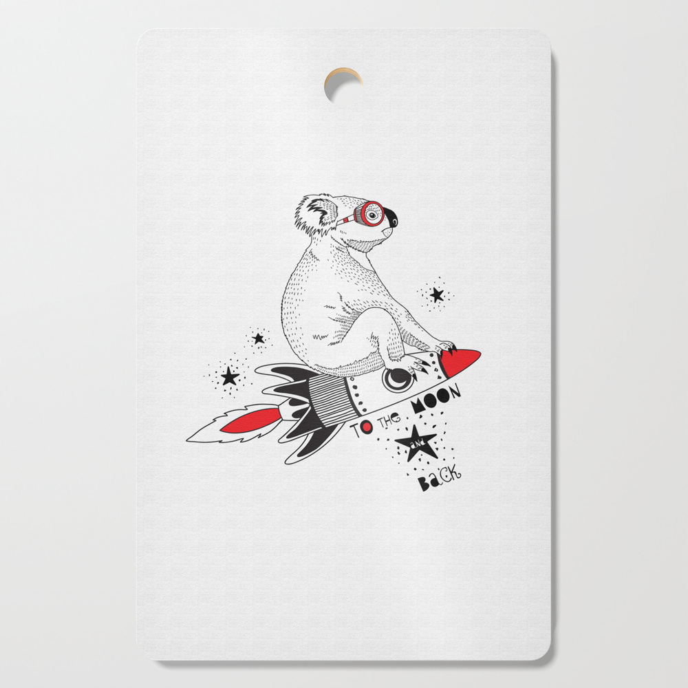 Koala Flying On The Rocket To The Moon, Kid Illustration, Art Print Cutting Board by jonyphan