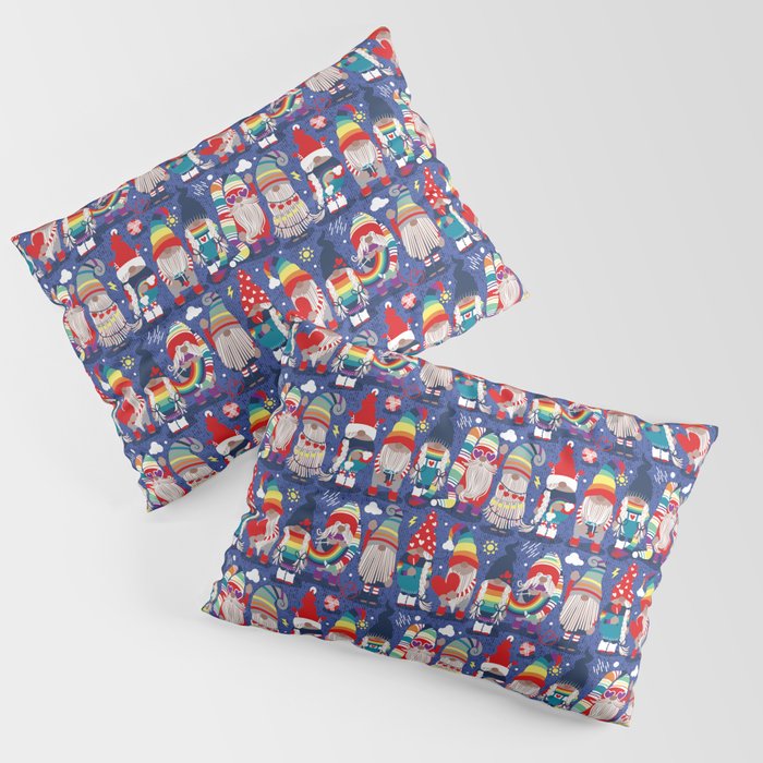 I gnome you // electric blue background little happy and lovely gnomes with rainbows vivid red hearts Pillow Sham