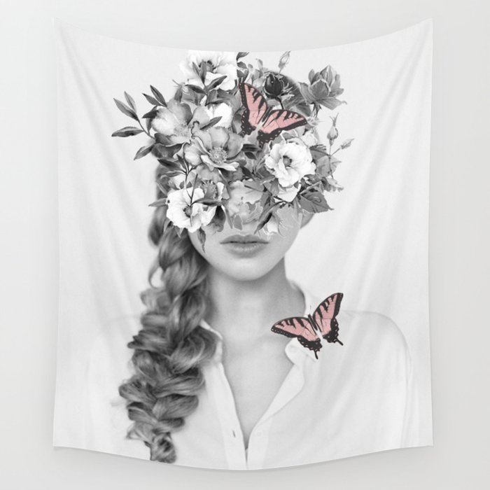 woman with flowers and butterflies 9a Wall Tapestry