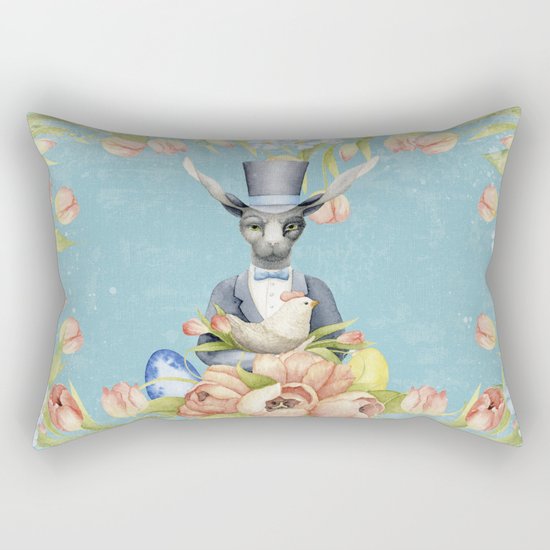 Beautiful Floral Flowers Animal Easter Bunny on #Society6 Rectangular Pillow