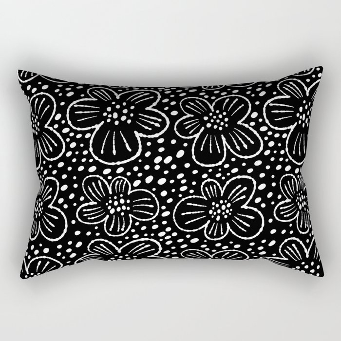 Black and white flowers pattern Rectangular Pillow