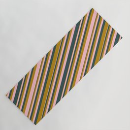 [ Thumbnail: Pink, Dark Slate Gray, and Dark Goldenrod Colored Lines Pattern Yoga Mat ]
