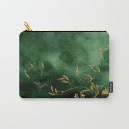 Winter Gold Flowers On Emerald Marble Texture Carry-All Pouch